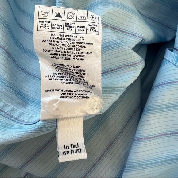 Ted Baker London Blue Striped Flip Cuff Dress Shirt Size 15.5 34/35 - Picture 12 of 13